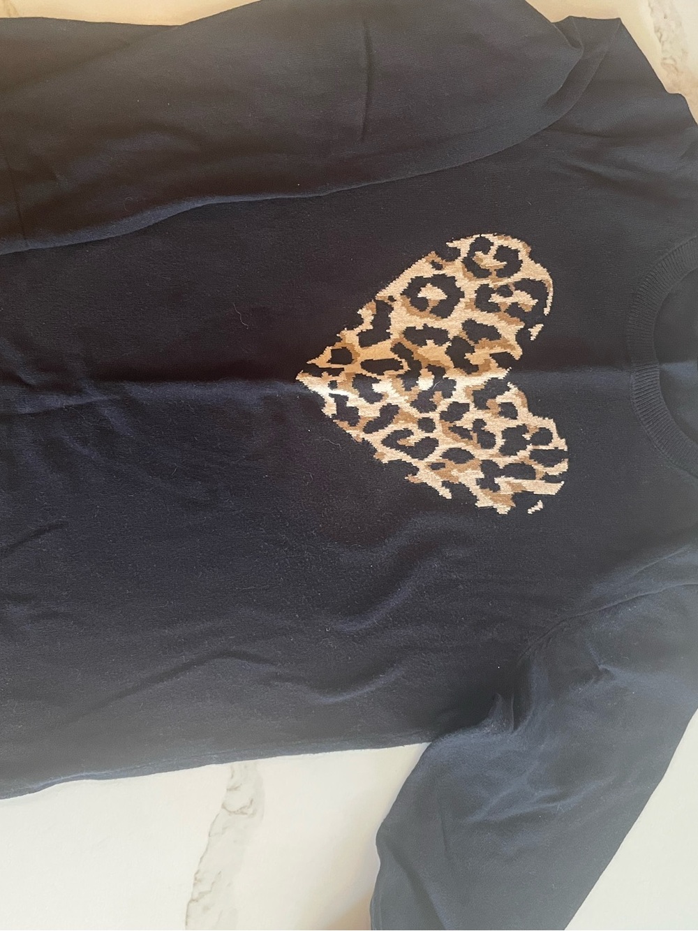 J. Crew Black Sweater with Leopard Heart